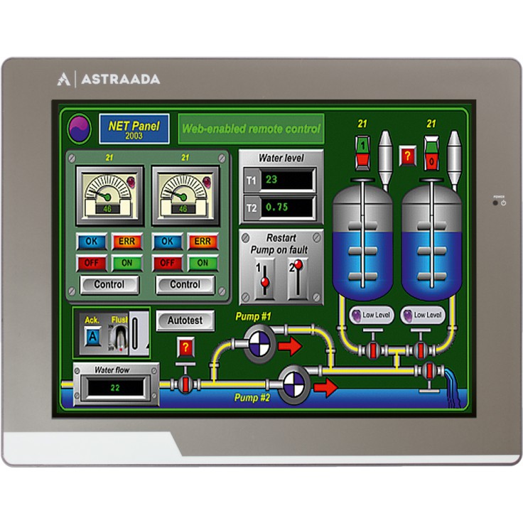 Dotykowy panel operatorski Astraada HMI, matryca TFT 10” (800x600, 65k), RS232/422/485, RS422/485, RS232, USB Client/Host, Ethernet, MicroSD