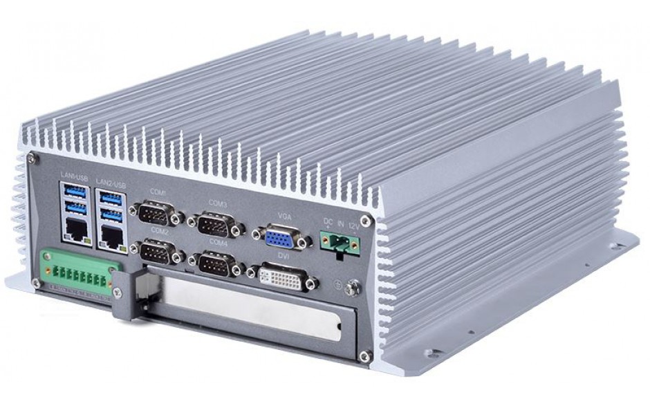 Komputer przemysłowy typu BOX, Intel i5-7400, 8GB RAM, SATA SSD 256 GB, WIN10-PRO/64/ENG, 1x PCIe, 4x RS232, 2x RS232/485, 4x USB 2.0, 4x USB 3.0, 2x LAN, DVI, VGA, HDMI, zasilanie 12-24VDC z zasilaczem biurkowym w zestawie 4