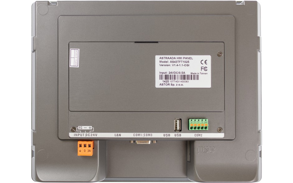 Dotykowy panel operatorski Astraada HMI, matryca TFT 10” (800x600, 65k), RS232/422/485, RS422/485, RS232, USB Client/Host, Ethernet, MicroSD 4
