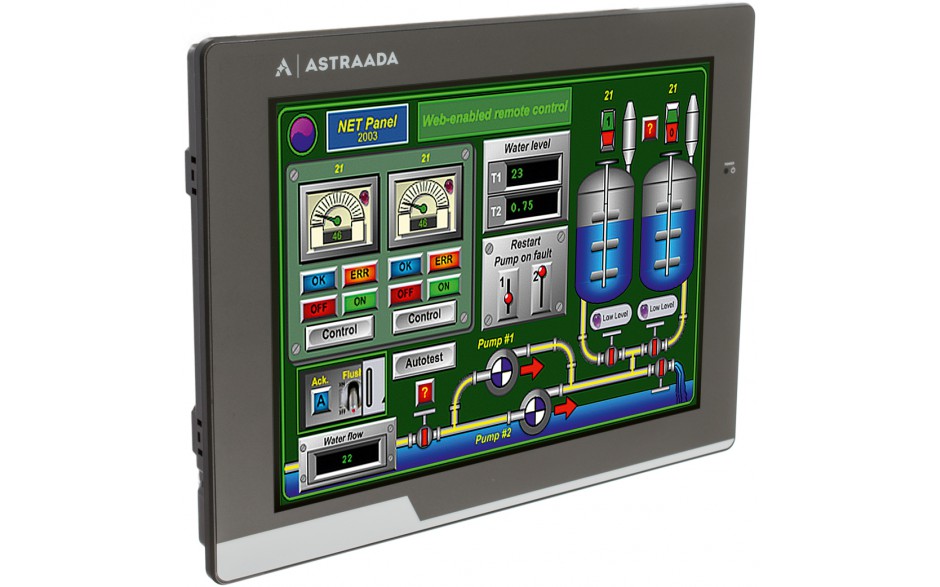 Dotykowy panel operatorski Astraada HMI, matryca TFT 10” (800x600, 65k), RS232/422/485, RS422/485, RS232, USB Client/Host, Ethernet, MicroSD 2