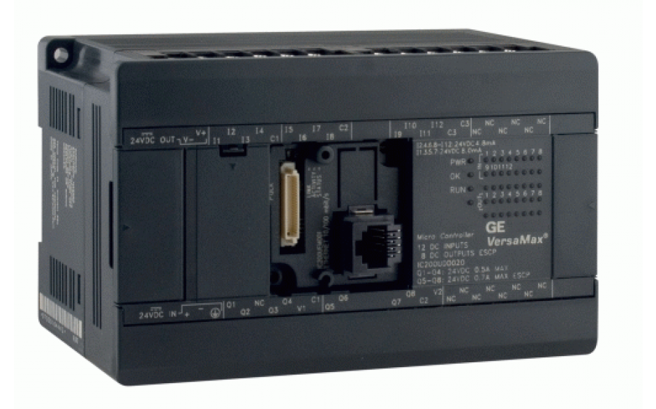 Sterownik PLC VersaMax Micro PLUS; RS232, drugi port opcjonalny; 12 DI (24 VDC), 8 DOR (przekaźnikowe 2A); zasilanie 24 VDC