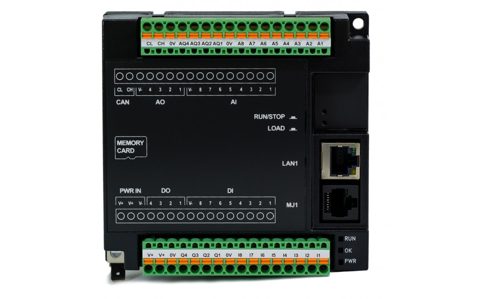 Sterownik PLC RCC972; RS232, Ethernet, CsCAN, MicroSD;  8x AI (0-20mA), 4x AO (0-20mA), 8x DI 24 VDC, 4x DO 24 VDC; zasilanie 9-30 VDC 3