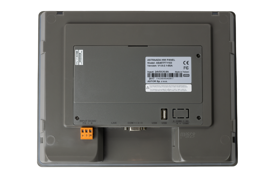 Dotykowy panel operatorski Astraada HMI, matryca TFT 10,1” (1024x600, 65k), RS232, RS422/485, RS485, USB Client/Host, Ethernet, 30m gwarancji 4