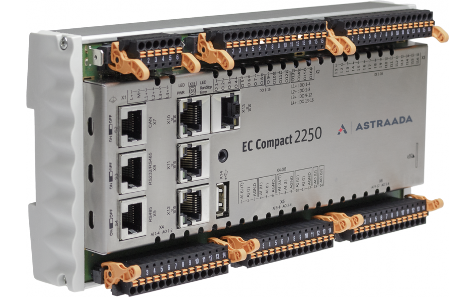 Astraada One Compact ECC2250 - 16DI, 16DO, 12AI, 6AO, web server, MQTT, RS232/485, CAN, Ethernet, EtherCAT, Modbus TCP/RTU (253000100)