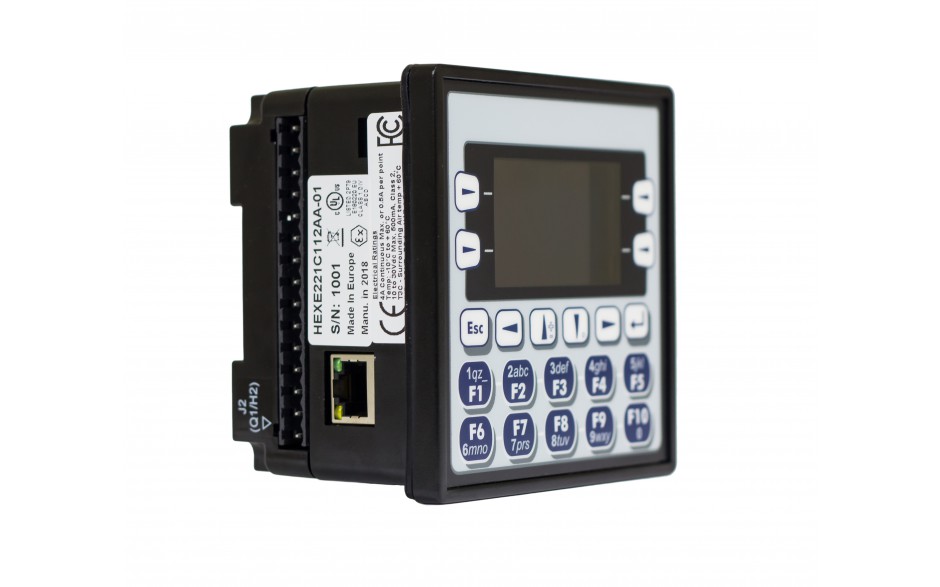 Sterownik PLC z HMI EXLe - 2.25", Ethernet; 12 DI (24V; 4 HSC); 12 DO (24V; 2 PWM); 2 AI (0-10V; 0-20mA; 4-20mA) 3