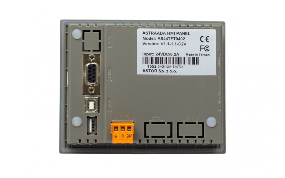 Dotykowy panel operatorski Astraada HMI, matryca TFT 4,3” (480x272, 65k), RS232/422/485, RS232, USB Client/Host 4