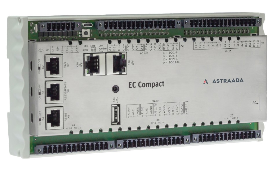 Wyprzedaż - Astraada One Compact ECC2201 DUO - 16DI, 16DO, 12AI, 6AO; web server, MQTT, RS232/485, CAN, Ethernet, EtherCAT, Ethernet, Modbus TCP/RTU